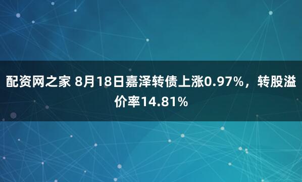 配资网之家 8月18日嘉泽转债上涨0.97%，转股溢价率14.81%
